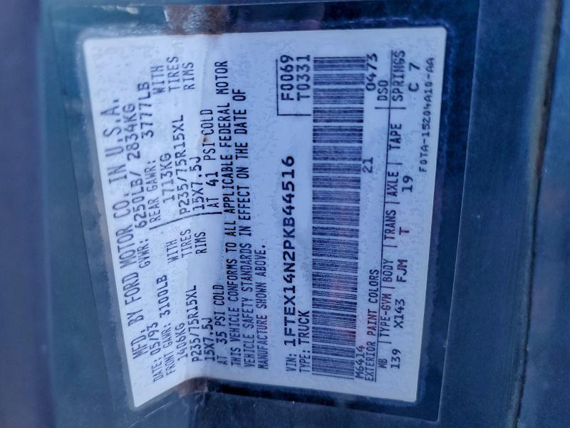 1993 Ford F150 მანქანა იყიდება აუქციონზე, vin: 1FTEX14N2PKB44516, აუქციონის ნომერი: 96539015