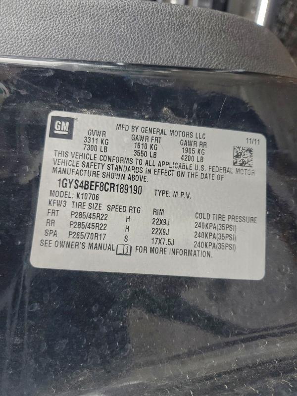 Aukcja sprzedaży 2012 Cadillac Escalade L, vin: 1GYS4BEF8CR189190, numer aukcji: 93940615