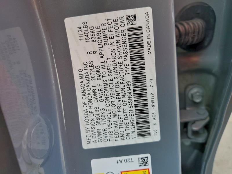 Aukcja sprzedaży 2025 Honda Civic Spor, vin: 2HGFE2F54SH546469, numer aukcji: 93949365