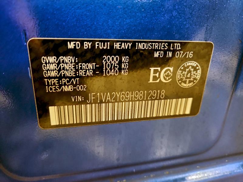 Продаж на аукціоні авто 2017 Subaru Wrx, vin: JF1VA2Y69H9812918, номер лоту: 96709345