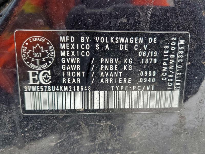 Aukcja sprzedaży 2019 Volkswagen Jetta, vin: 3VWE57BU4KM218648, numer aukcji: 96016795