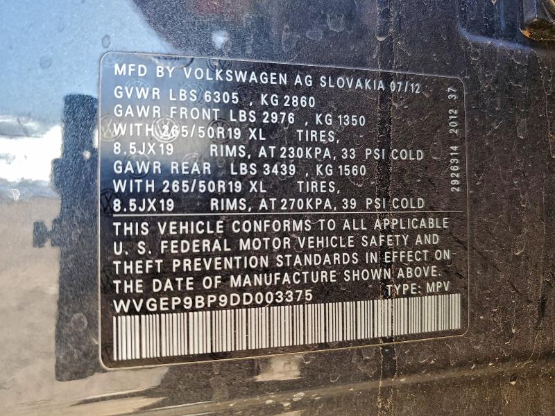 Продажа на аукционе авто 2013 Volkswagen Touareg, vin: WVGEP9BP9DD003375, номер лота: 96522415