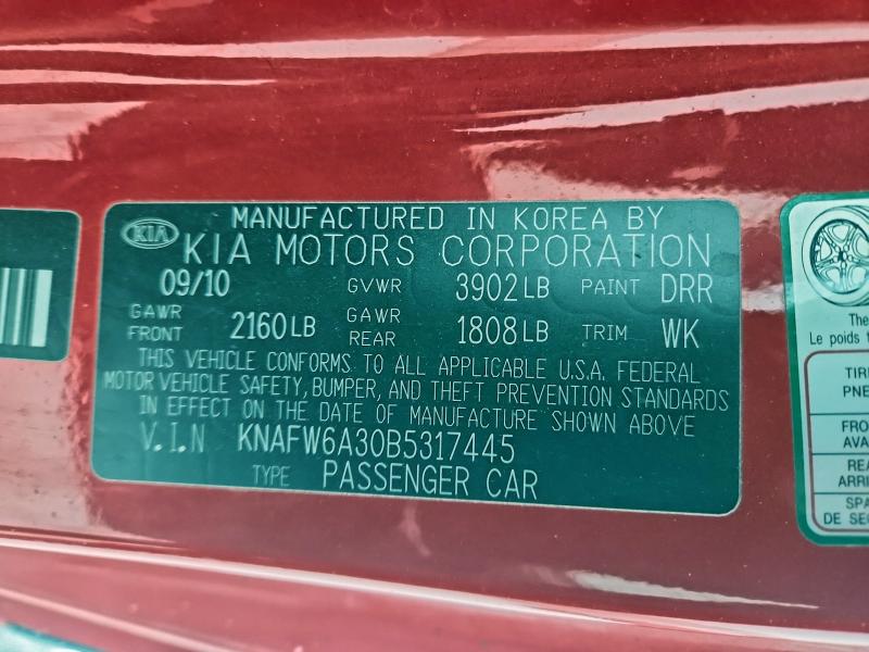Auction sale of the 2011 Kia Forte, vin: KNAFW6A30B5317445, lot number: 95222325
