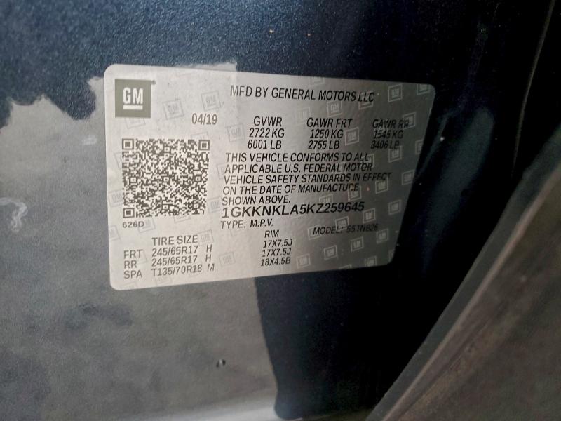 2019 Gmc Acadia მანქანა იყიდება აუქციონზე, vin: 1GKKNKLA5KZ259645, აუქციონის ნომერი: 95018125