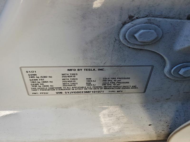 2021 Tesla Model Y მანქანა იყიდება აუქციონზე, vin: 5YJYGDEE9MF101071, აუქციონის ნომერი: 96551625