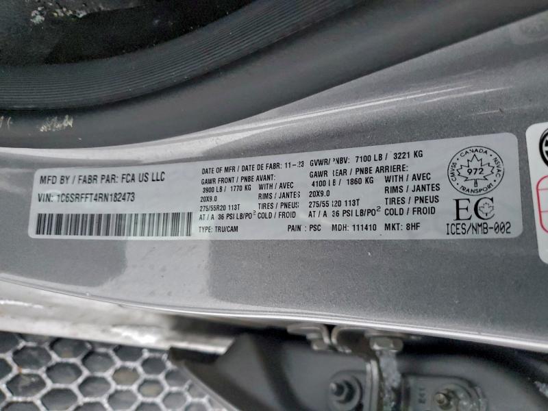 Продаж на аукціоні авто 2024 Ram 1500 Big H, vin: 1C6SRFFT4RN182473, номер лоту: 95673215