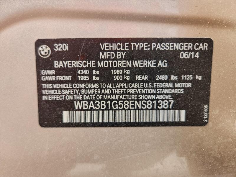 Продажа на аукционе авто 2014 Bmw 320, vin: WBA3B1G58ENS81387, номер лота: 97773495