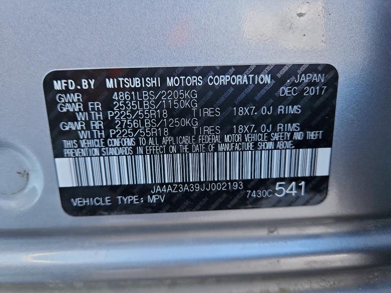 Продаж на аукціоні авто 2018 Mitsubishi Outlander, vin: JA4AZ3A39JJ002193, номер лоту: 95151035