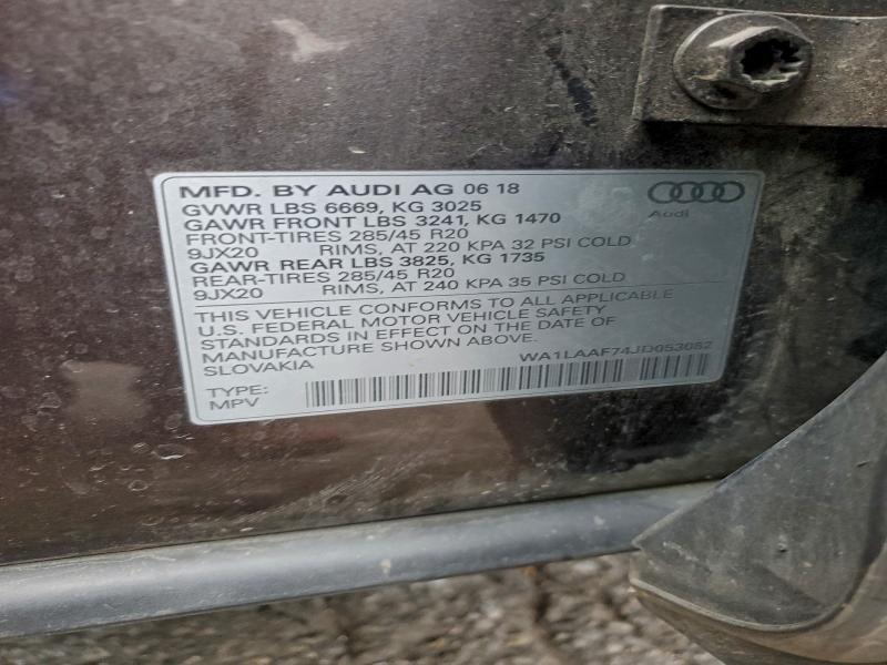 91038285 :رقم المزاد ، WA1LAAF74JD053082 vin ، 2018 Audi Q7 مزاد بيع