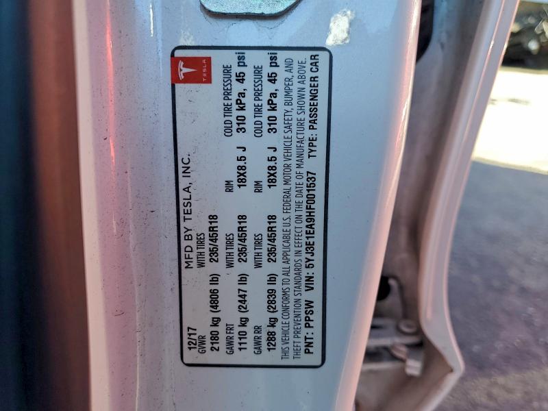 2017 Tesla Model 3 მანქანა იყიდება აუქციონზე, vin: 5YJ3E1EA9HF001537, აუქციონის ნომერი: 94578245