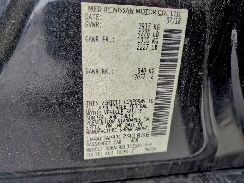 95144825 :رقم المزاد ، 1N4AL3AP9JC291886 vin ، 2018 Nissan Altima 2.5 مزاد بيع