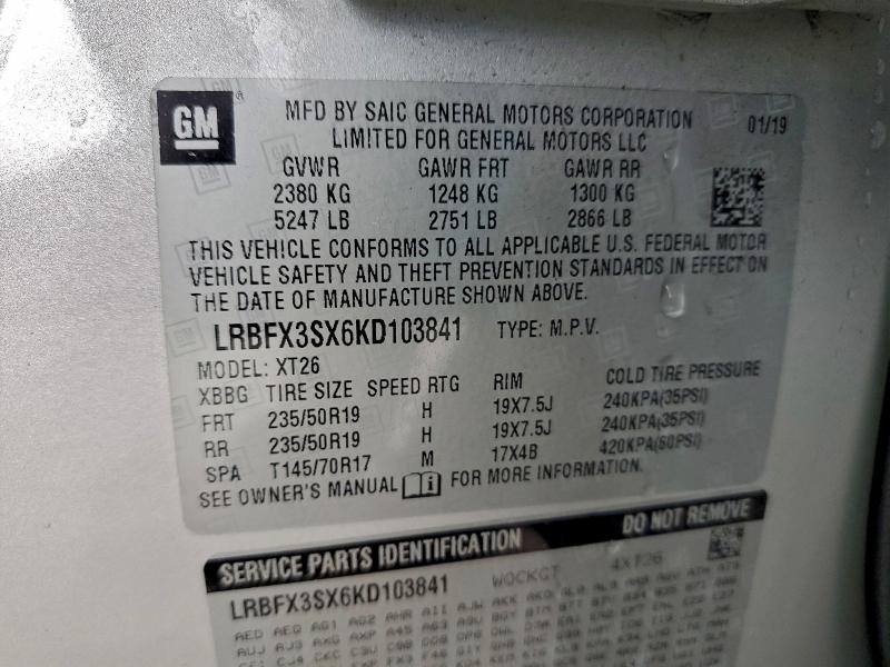 Продажа на аукционе авто 2019 Buick Envision, vin: LRBFX3SX6KD103841, номер лота: 95832725