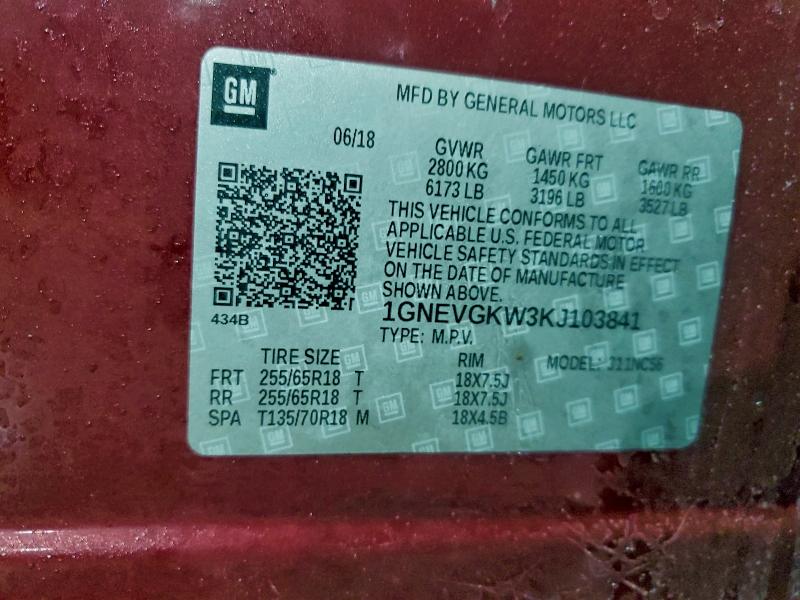 Aukcja sprzedaży 2019 Chevrolet Traverse, vin: 1GNEVGKW3KJ103841, numer aukcji: 96270325