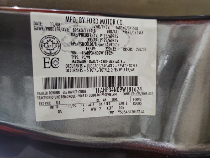 2009 Ford Focus მანქანა იყიდება აუქციონზე, vin: 1FAHP34N09W181624, აუქციონის ნომერი: 96033205