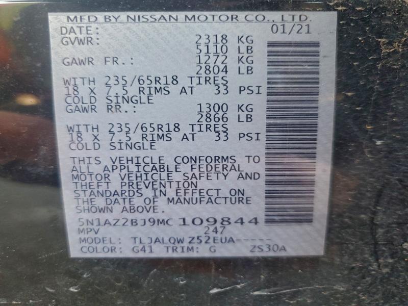 Aukcja sprzedaży 2021 Nissan Murano, vin: 5N1AZ2BJ9MC109844, numer aukcji: 95087155