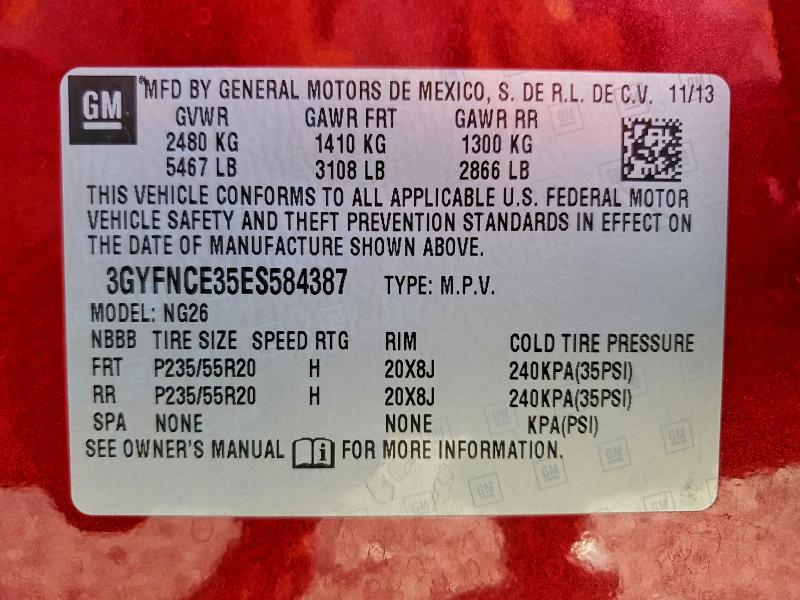 96192125 :رقم المزاد ، 3GYFNCE35ES584387 vin ، 2014 Cadillac Srx مزاد بيع