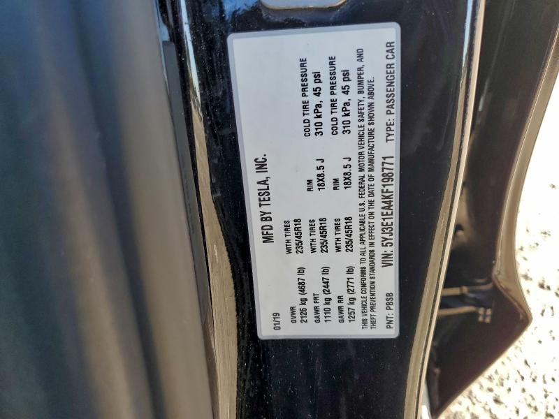 Продаж на аукціоні авто 2019 Tesla Model 3, vin: 5YJ3E1EA4KF198771, номер лоту: 94579995