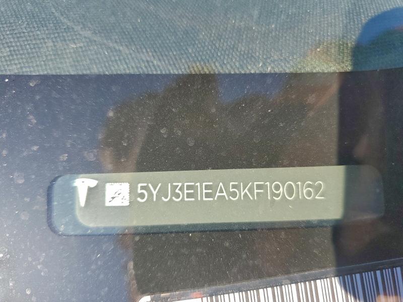 2019 Tesla Model 3 მანქანა იყიდება აუქციონზე, vin: 5YJ3E1EA5KF190162, აუქციონის ნომერი: 95290765