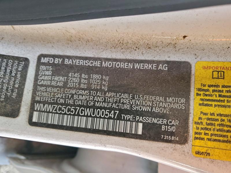 95537625 :رقم المزاد ، WMWZC5C57GWU00547 vin ، 2016 Mini Cooper S مزاد بيع