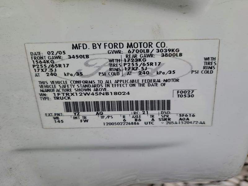 95206345 :رقم المزاد ، 1FTRX12W45NB18024 vin ، 2005 Ford F150 مزاد بيع