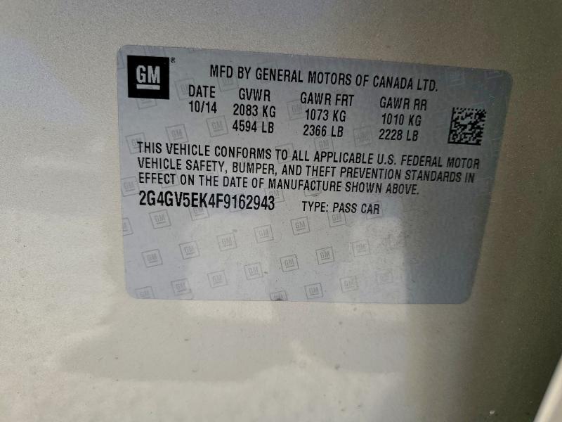 97009235 :رقم المزاد ، 2G4GV5EK4F9162943 vin ، 2015 Buick Regal مزاد بيع