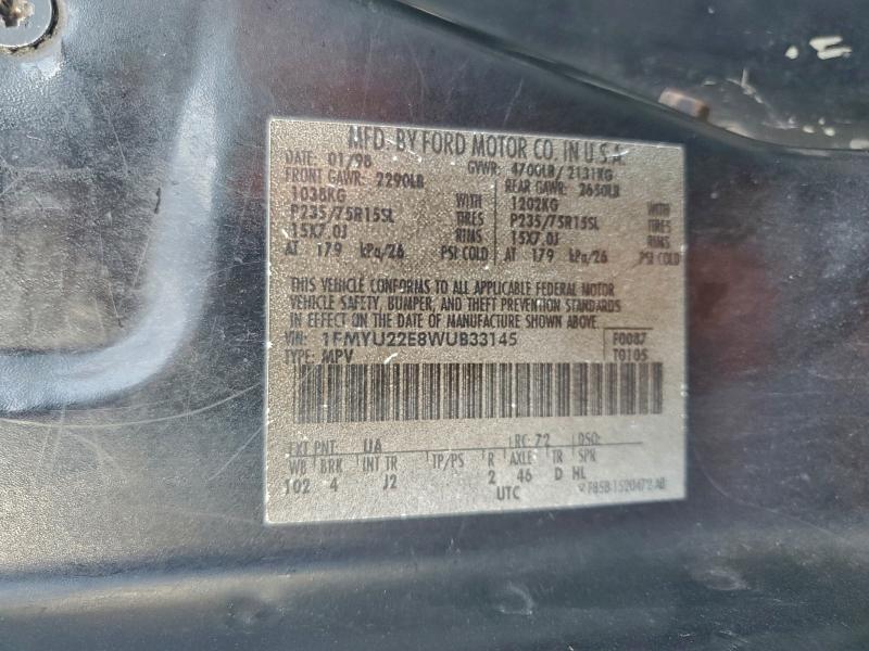 Продажа на аукционе авто 1998 Ford Explorer, vin: 1FMYU22E8WUB33145, номер лота: 96084455