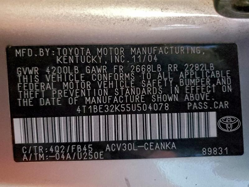 Aukcja sprzedaży 2005 Toyota Camry, vin: 4T1BE32K55U504078, numer aukcji: 95160525
