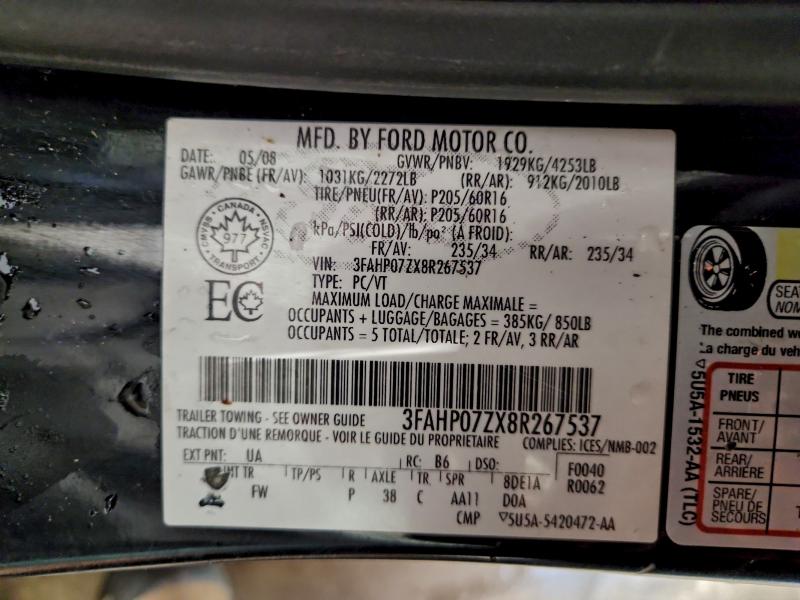 Aukcja sprzedaży 2008 Ford Fusion, vin: 3FAHP07ZX8R267537, numer aukcji: 95630965