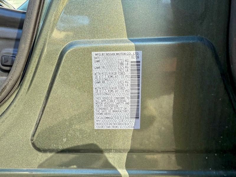 95175515 :رقم المزاد ، 5N1AL0MMXGC503130 vin ، 2016 Infiniti Qx60 مزاد بيع