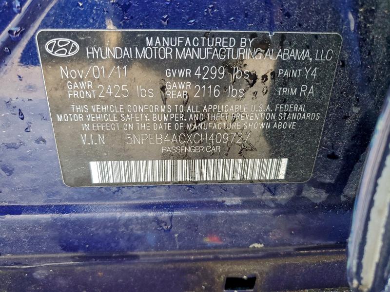 Aukcja sprzedaży 2012 Hyundai Sonata, vin: 5NPEB4ACXCH409727, numer aukcji: 96324805