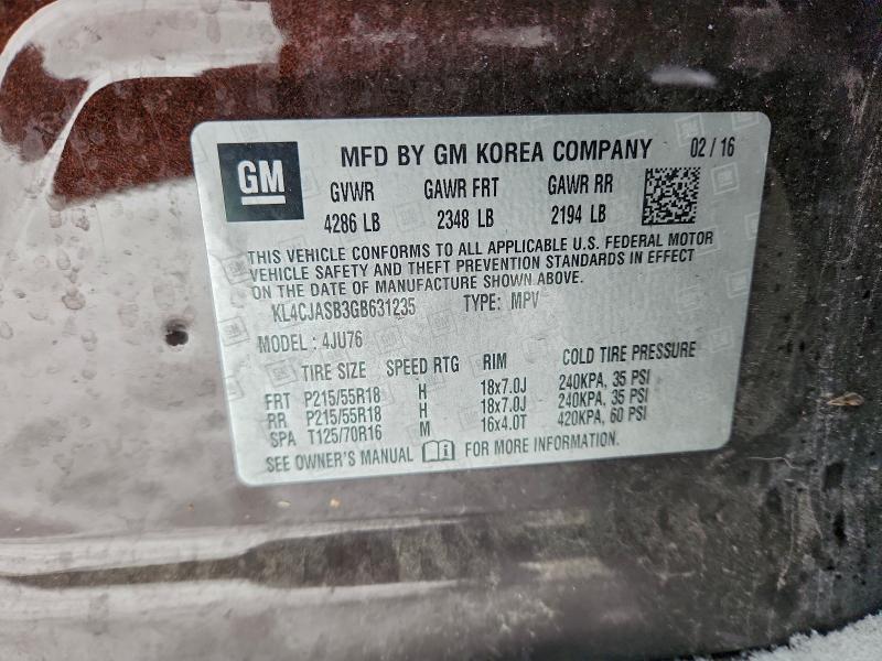 96353215 :رقم المزاد ، KL4CJASB3GB631235 vin ، 2016 Buick Encore مزاد بيع