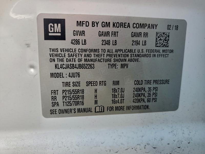 97744305 :رقم المزاد ، KL4CJASB4JB652263 vin ، 2018 Buick Encore مزاد بيع