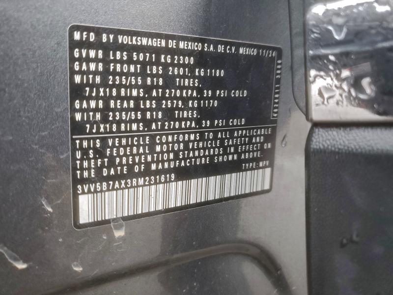 95578385 :رقم المزاد ، 3VV5B7AX3RM231619 vin ، 2024 Volkswagen Tiguan مزاد بيع