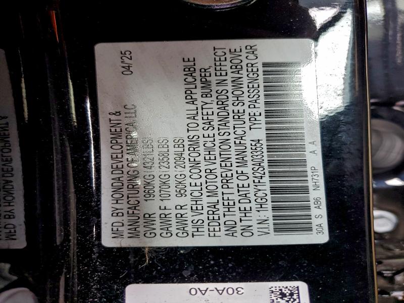 Aukcja sprzedaży 2025 Honda Accord Se, vin: 1HGCY1F42SA033554, numer aukcji: 96138285