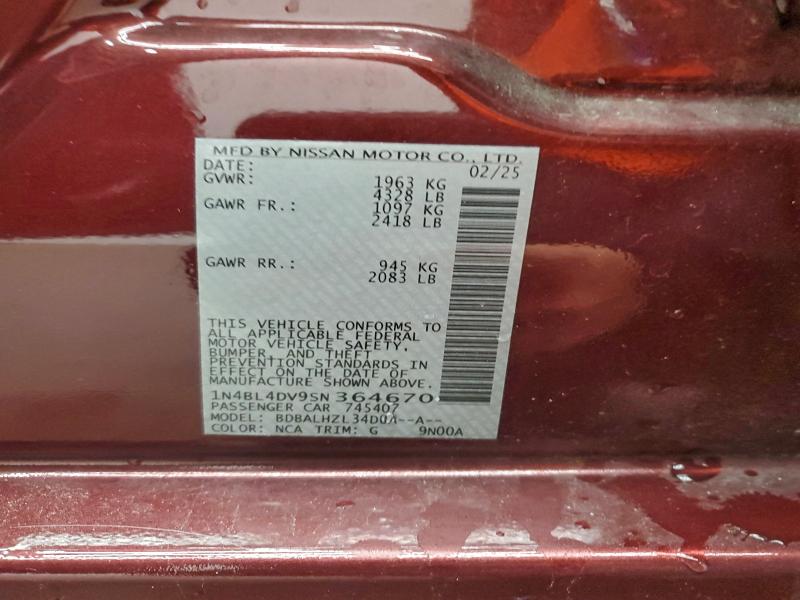 97489745 :رقم المزاد ، 1N4BL4DV9SN364670 vin ، 2025 Nissan Altima Sv مزاد بيع