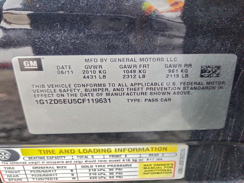 Aukcja sprzedaży 2012 Chevrolet Malibu, vin: 1G1ZD5EU5CF119631, numer aukcji: 98141985