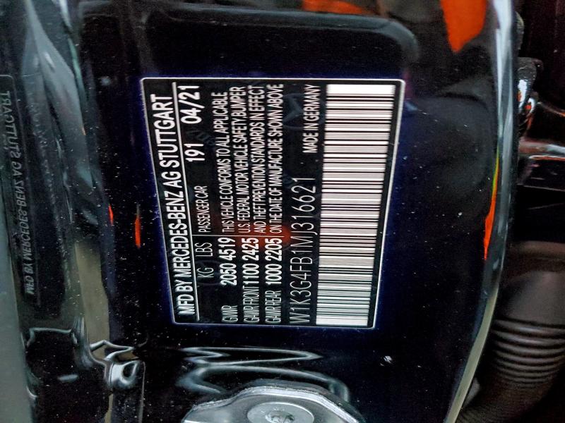 Продаж на аукціоні авто 2021 Mercedes-benz A, vin: W1K3G4FB1MJ316621, номер лоту: 95329095