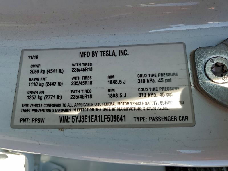 Aukcja sprzedaży 2020 Tesla Model 3, vin: 5YJ3E1EA1LF509641, numer aukcji: 94249815