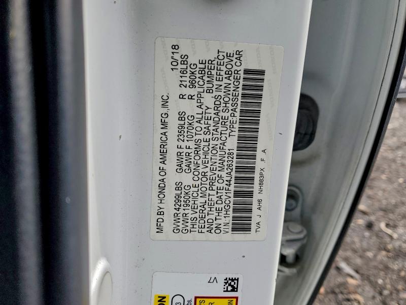 2018 Honda Accord მანქანა იყიდება აუქციონზე, vin: 1HGCV1F44JA263281, აუქციონის ნომერი: 93075915