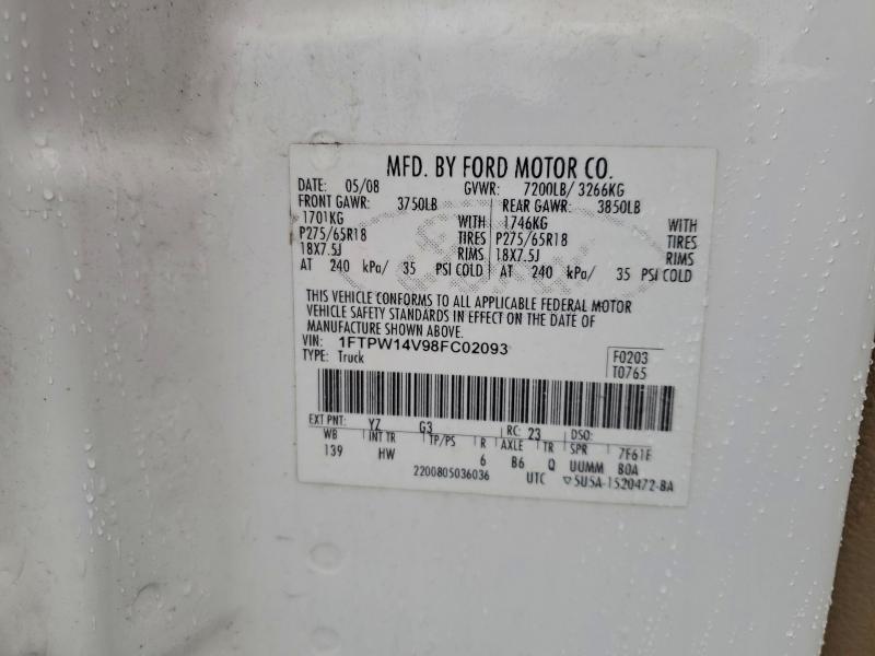 2008 Ford F150 მანქანა იყიდება აუქციონზე, vin: 1FTPW14V98FC02093, აუქციონის ნომერი: 95262445