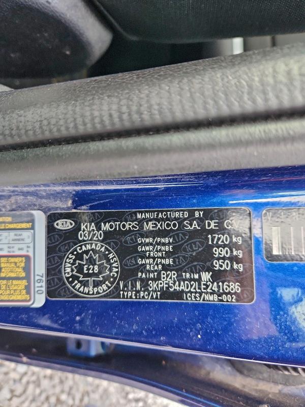 Продажа на аукционе авто 2020 Kia Forte Ex, vin: 3KPF54AD2LE241686, номер лота: 95071655