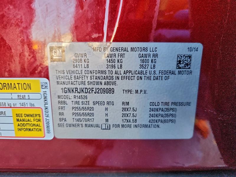 2015 Chevrolet Traverse მანქანა იყიდება აუქციონზე, vin: 1GNKRJKD2FJ209089, აუქციონის ნომერი: 93825625