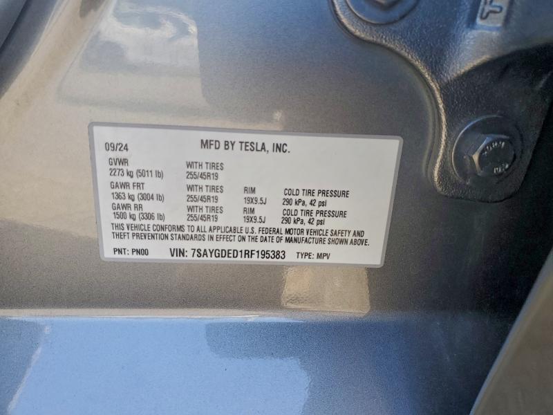 94926075 :رقم المزاد ، 7SAYGDED1RF195383 vin ، 2024 Tesla Model Y مزاد بيع