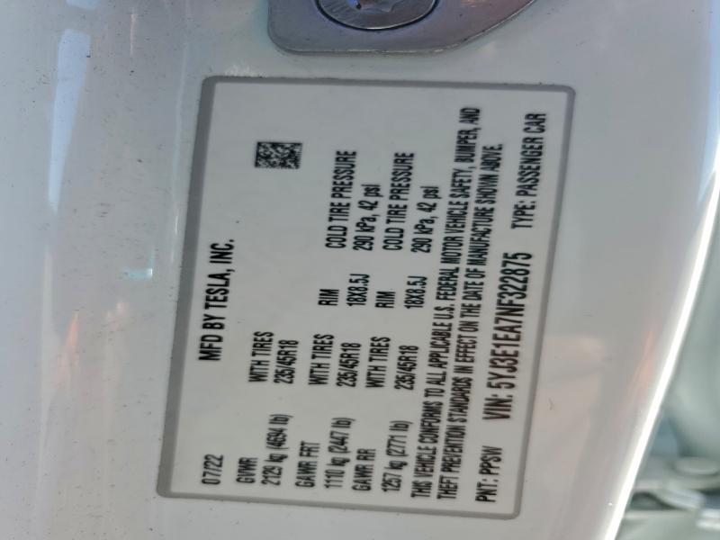 Продажа на аукционе авто 2022 Tesla Model 3, vin: 5YJ3E1EA7NF322875, номер лота: 95780545