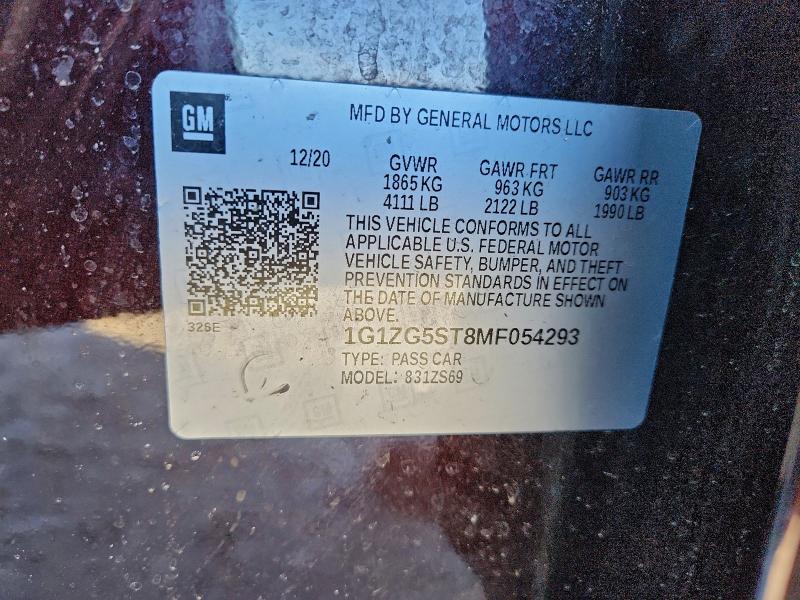 Продаж на аукціоні авто 2021 Chevrolet Malibu, vin: 1G1ZG5ST8MF054293, номер лоту: 95383415