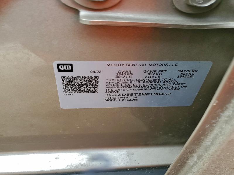 Продаж на аукціоні авто 2022 Chevrolet Malibu, vin: 1G1ZD5ST2NF138457, номер лоту: 97202675