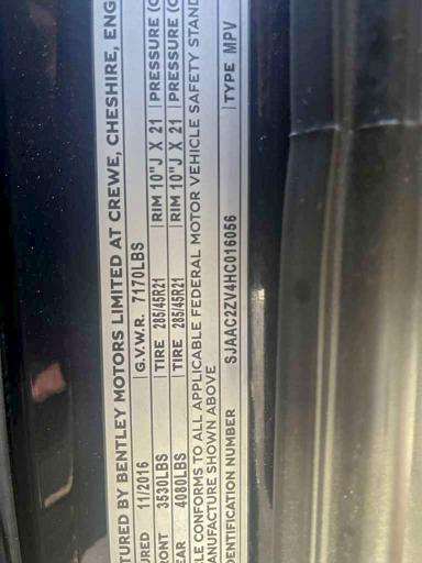96405285 :رقم المزاد ، SJAAC2ZV4HC016056 vin ، 2017 Bentley Bentayga مزاد بيع