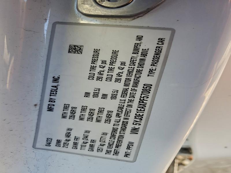 94266915 :رقم المزاد ، 5YJ3E1EAXPF570850 vin ، 2023 Tesla Model 3 مزاد بيع