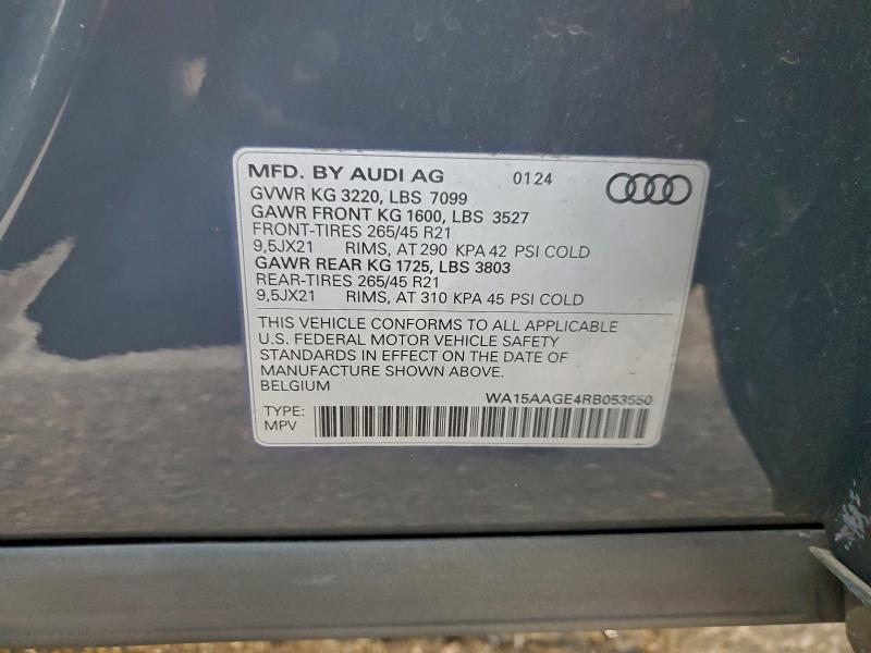 2024 Audi Q8 E-tron მანქანა იყიდება აუქციონზე, vin: WA15AAGE4RB053550, აუქციონის ნომერი: 97834155