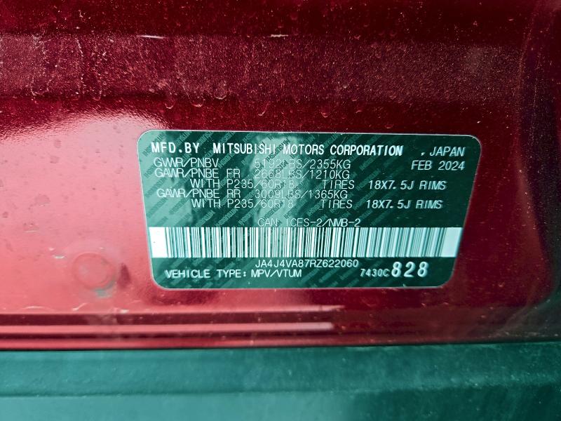 94642425 :رقم المزاد ، JA4J4VA87RZ622060 vin ، 2024 Mitsubishi Outlander مزاد بيع